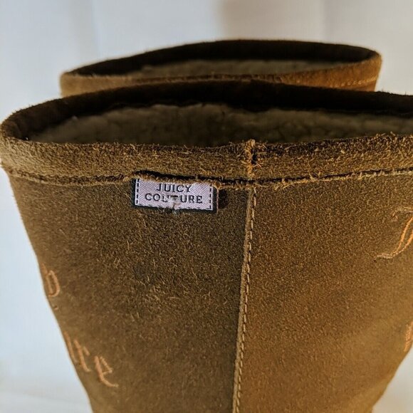 Juicy Couture Brown Faux Suede Moccasin Boots Knee High Tan Embroidered Y2K 8.5 - Picture 6 of 16